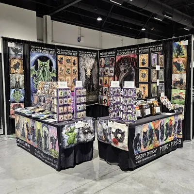 Custom Rectangle Table Covers - Clockwork Art at the Oddities  Curiosities Expo circus sideshowHalloween convention