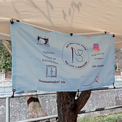 Custom Fabric Banners - Erster Einsatz meines nagelneuen Banners beim Ostermarkt in Berggiehbel Ich habe da sehr erfolgreich selbst genhte Deko- und Geschenkartikel verkauft
