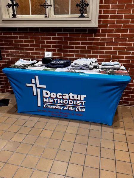 Table was used at a church event where we sold t-shirts to our congregation After seeing the tablecloth we have members wanting them for other duties and we will be ordering more