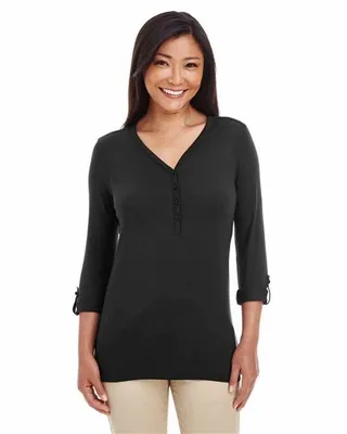 Devon & Jones Ladies' Perfect Fit Y-Placket Convertible Sleeve Knit Top - Imprint Now - CA