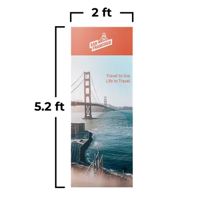 Promotional banner featuring the Golden Gate Bridge with the slogan 'Travel to live. Life to Travel.' and 'SAN FRANCISCO' at the top.