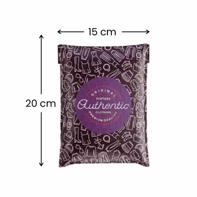 15 x 20 cm A custom poly mailer featuring a patterned design with a prominent label reading 'Original Vintage Clothing, Authentic, Premium Quality'.