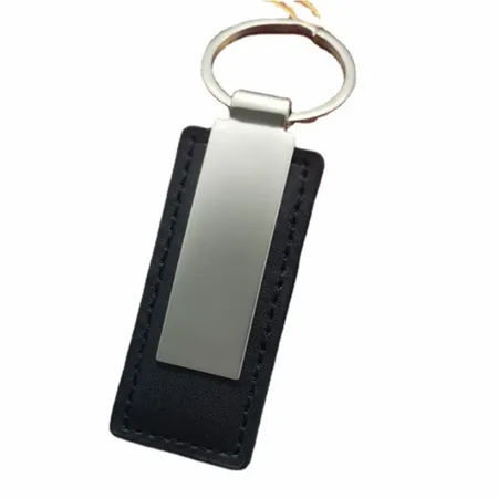 Rectangle Leather & Metal Keychain - Imprint Now - CA