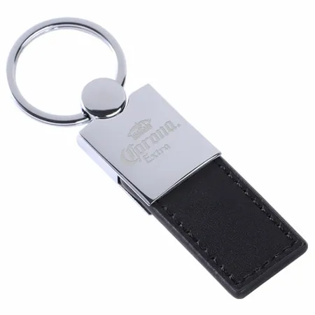 Polished Metal & Leather Keychain Polished Metal & Leather Keychain - Imprint Now - CA