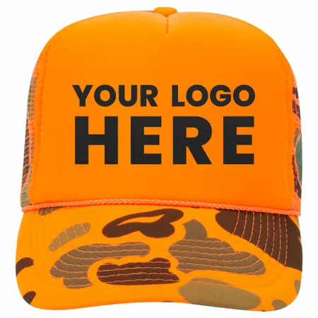 Otto 49-131 5-Panel High Crown Foam Trucker Hat - Neon Camo - Imprint Now - CA