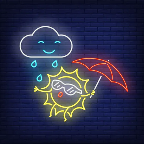 Cartoon Sun With Umbrella Rain Neon Sign - Imprint Now - CA
