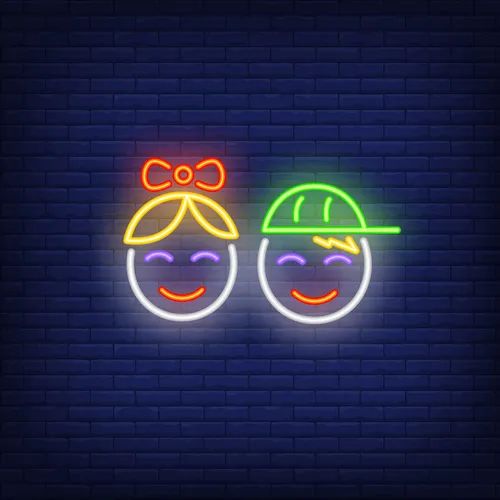 Smiling Girl Boy Faces Neon Sign - Imprint Now - CA