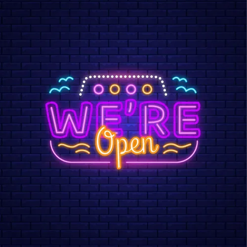 We're Open with Wave Lines Neon Sign - Imprint Now - CA