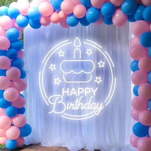 Happy Birthday Cake in Circle Neon Sign - Imprint Now - CA