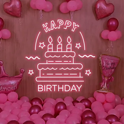 Big Happy Birthday Text with Cake Neon Sign - Imprint Now - CA