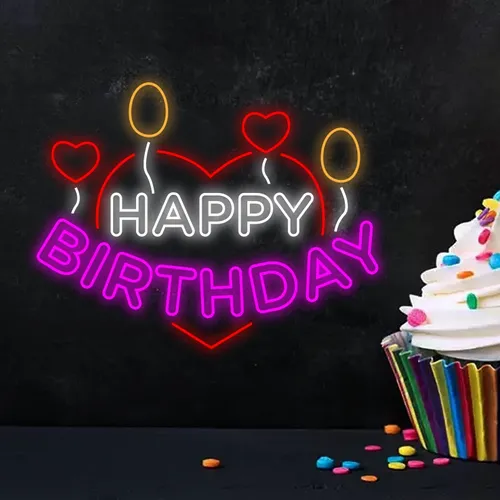 Happy Birthday Heart and Balloon Neon Sign - Imprint Now - CA