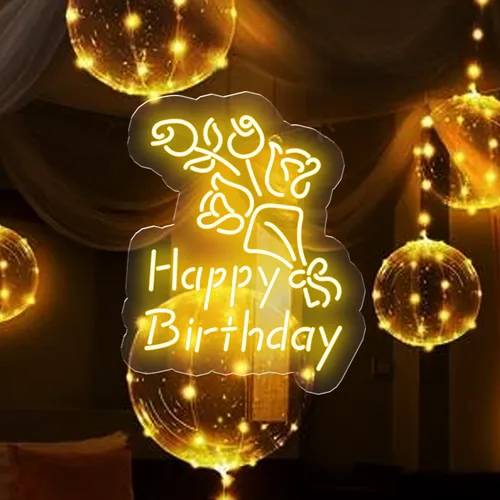 Happy Birthday Floral Neon Sign - Imprint Now - CA