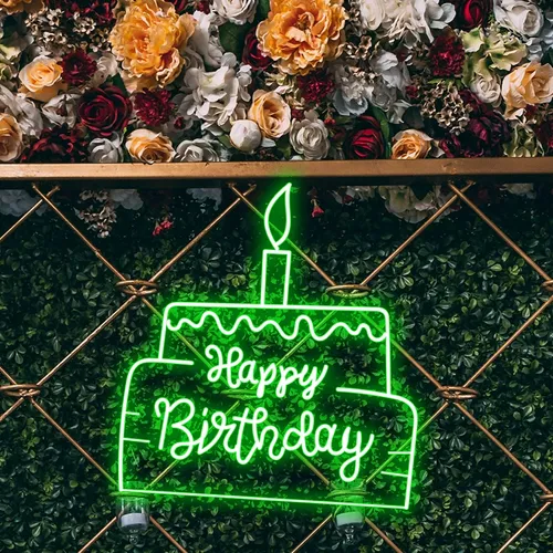 Happy Birthday Text in Big Cake Neon Sign - Imprint Now - CA