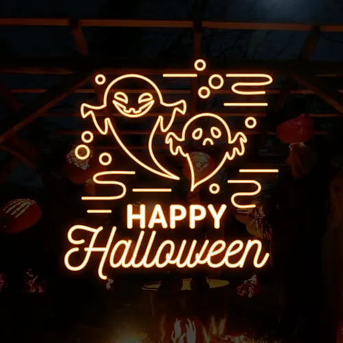 Happy Halloween Two Ghosts Neon Sign - Imprint Now - CA