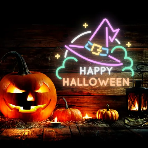Happy Halloween Hat Neon Sign - Imprint Now - CA