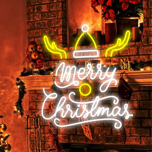 Merry Christmas Deer Horn with Hat Neon Sign - Imprint Now - CA