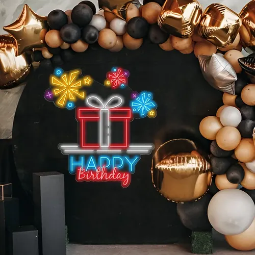 Happy Birthday with a Gift Box Neon Sign - Imprint Now - CA