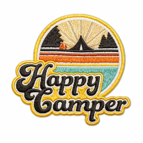 Round Happy Camper Iron On Patch - Imprint Now - CA