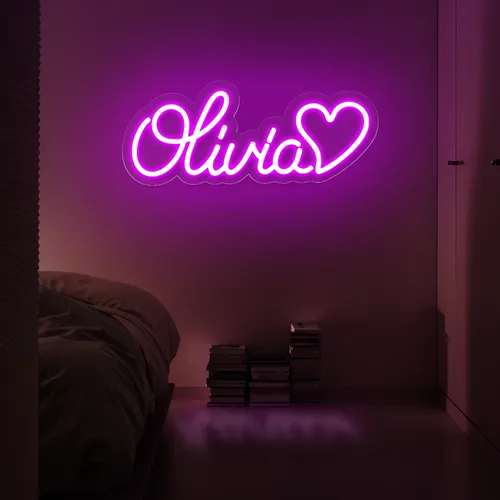 Olivia with Heart Neon Sign - Imprint Now - CA