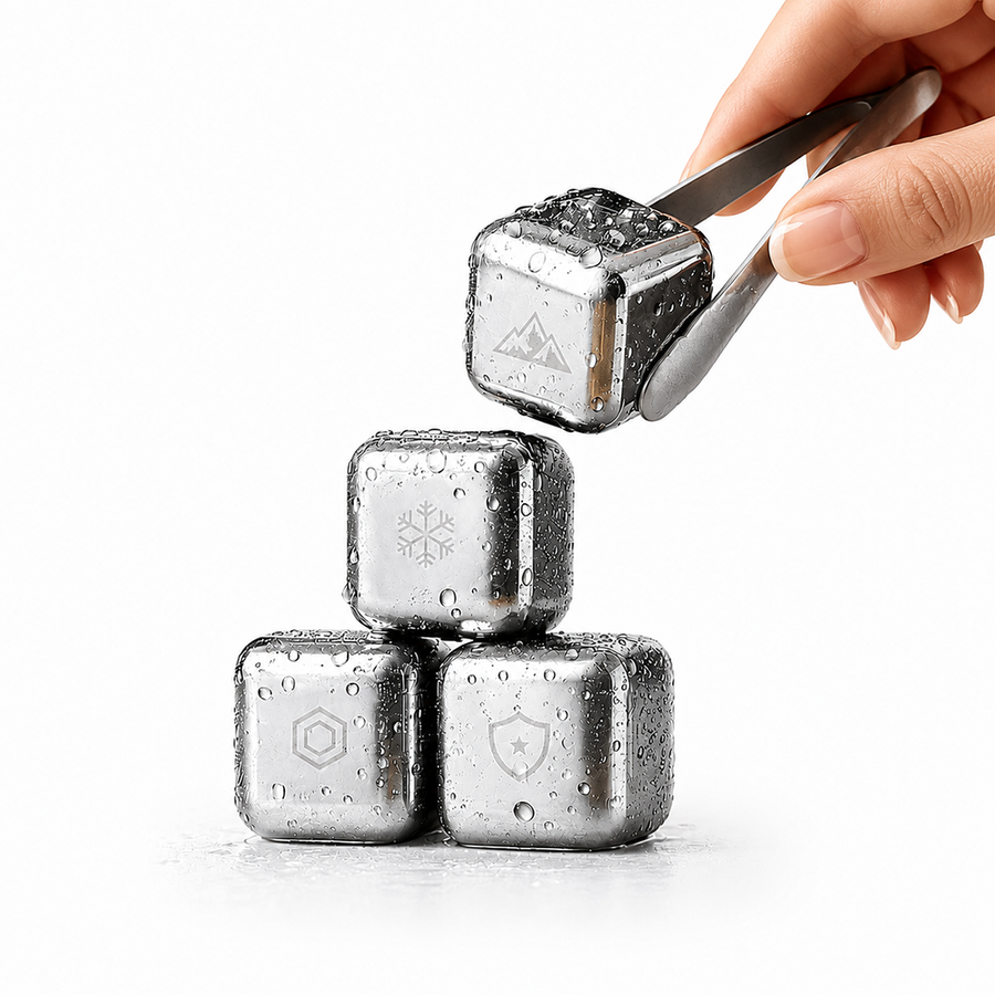 Silver Stainless Steel Ice cubes - Imprint Now - CA