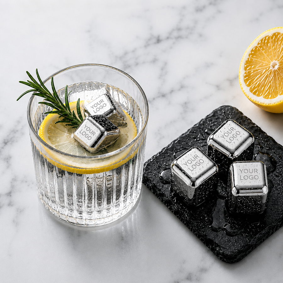 Silver Stainless Steel Ice cubes - Imprint Now - CA