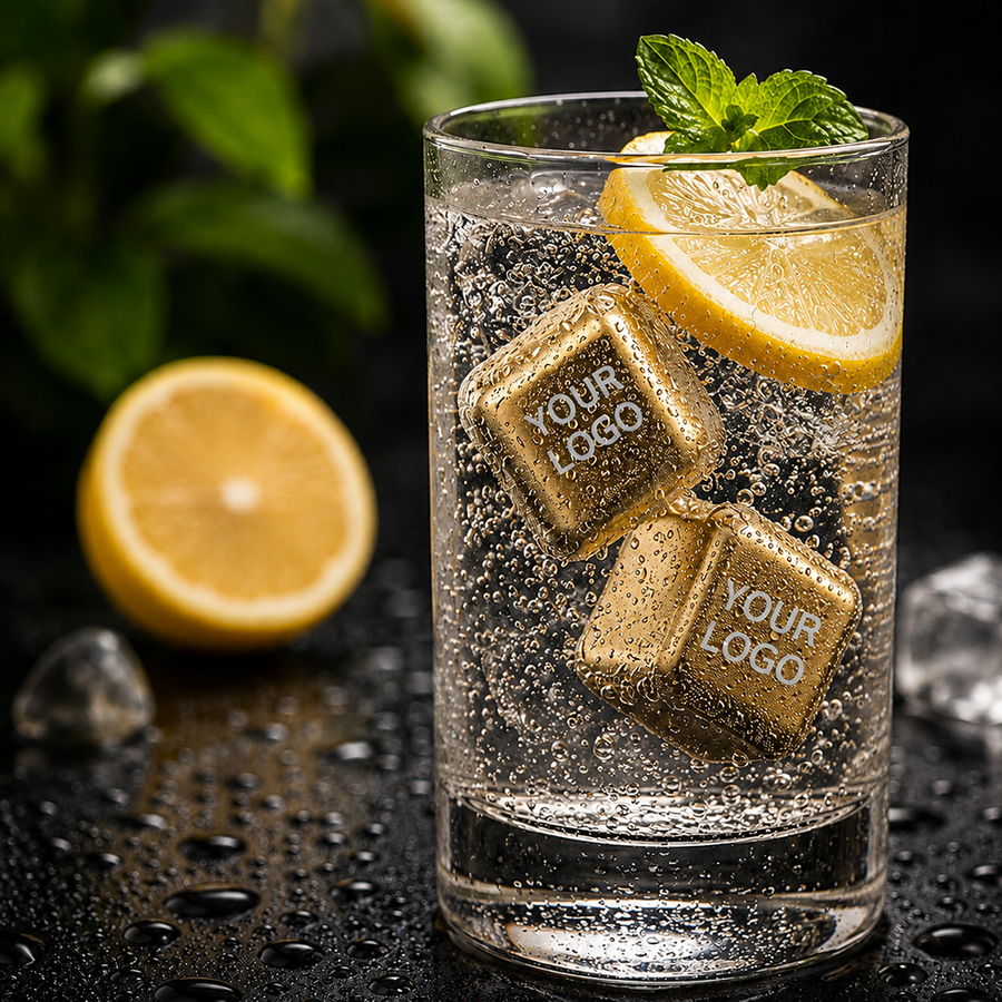Gold Stainless Steel Ice Cubes - Imprint Now - CA
