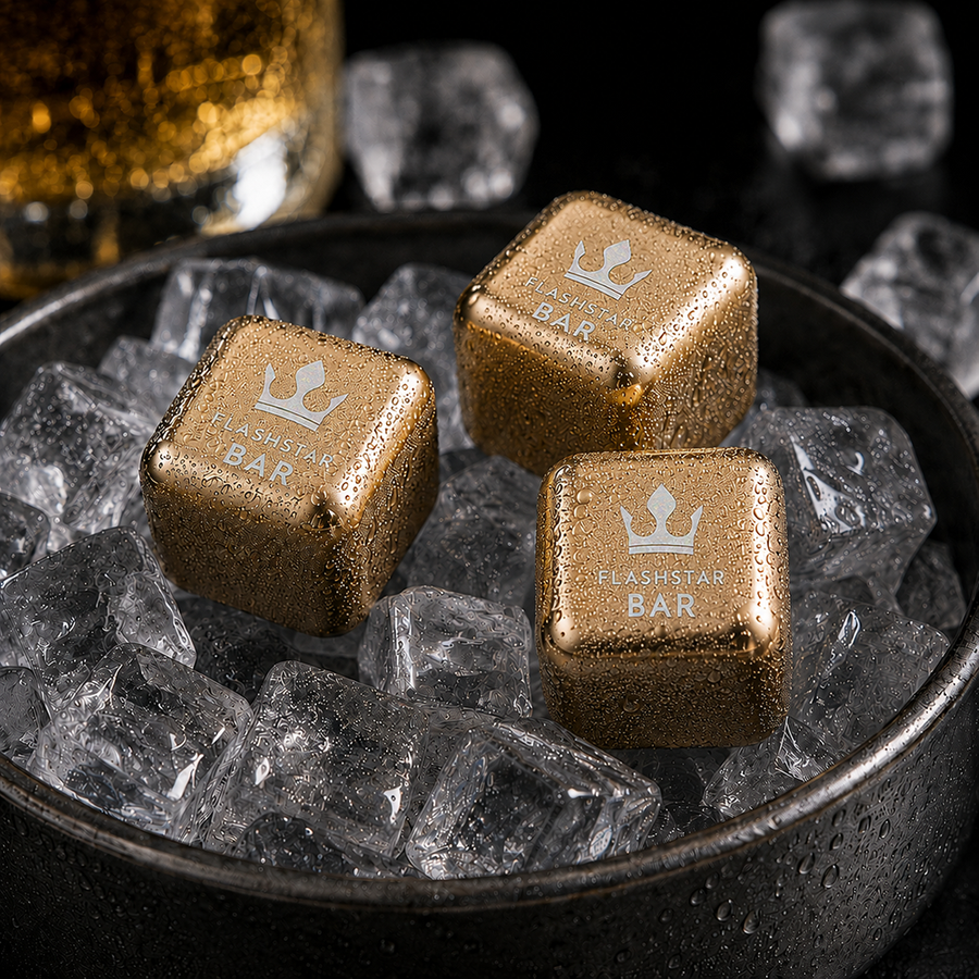 Gold Stainless Steel Ice Cubes - Imprint Now - CA